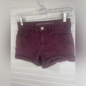American Eagle Outfitters Hi-Rise Shortie Super Stretch Burgundy Denim Shorts